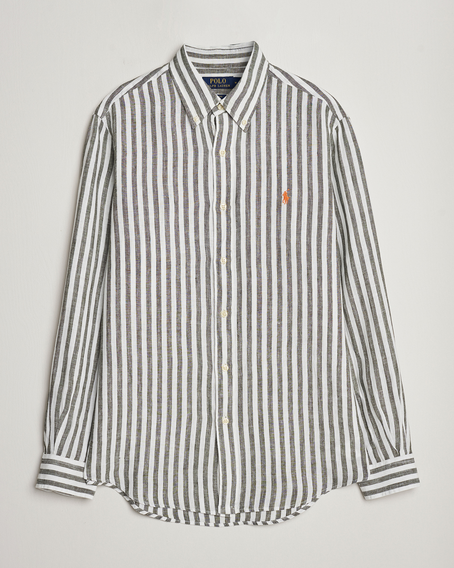 Herre | Skjorter | Polo Ralph Lauren | Custom Fit Striped Linen Shirt Olive/White