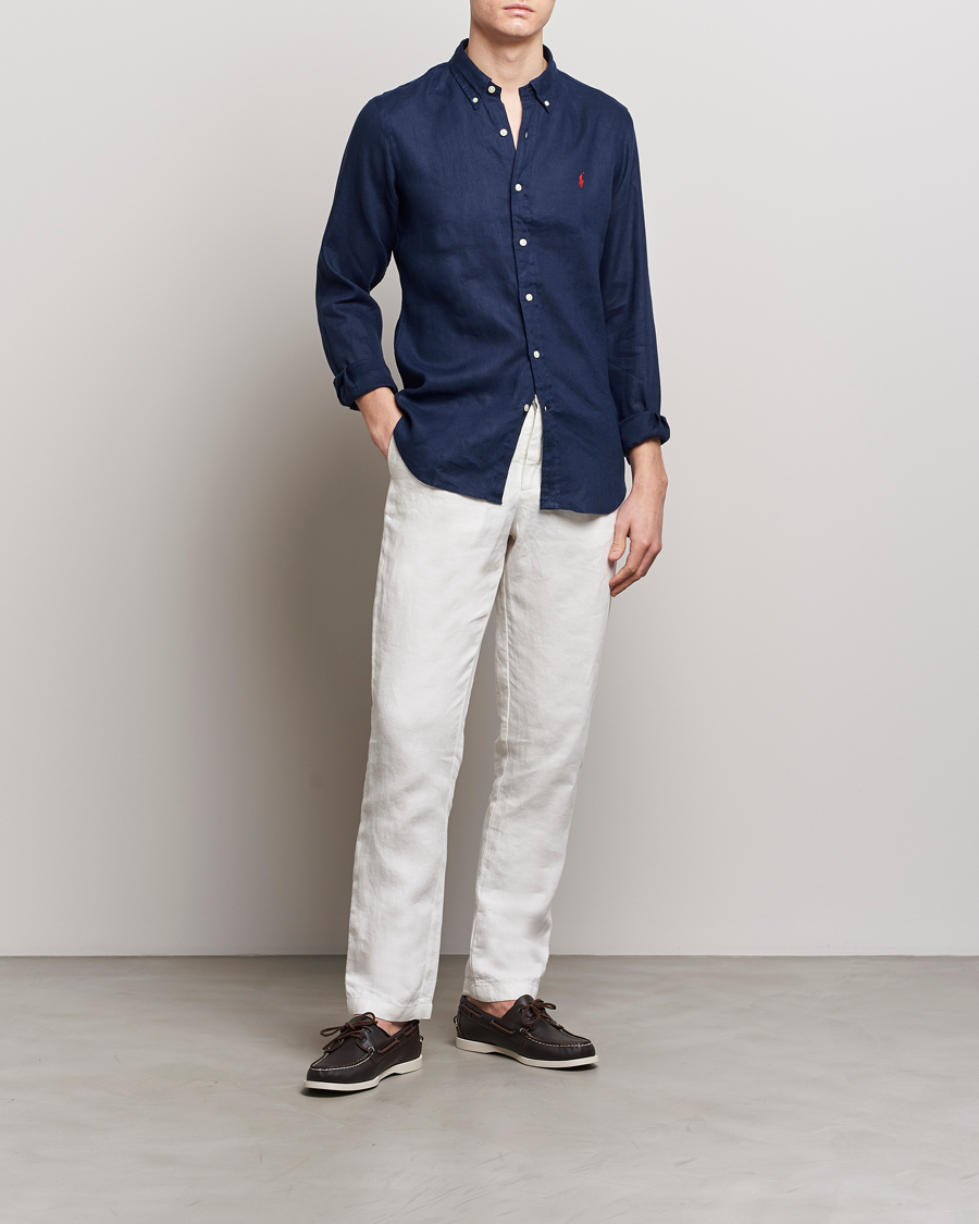 Herre | Hørskjorter | Polo Ralph Lauren | Slim Fit Linen Button Down Shirt Newport Navy