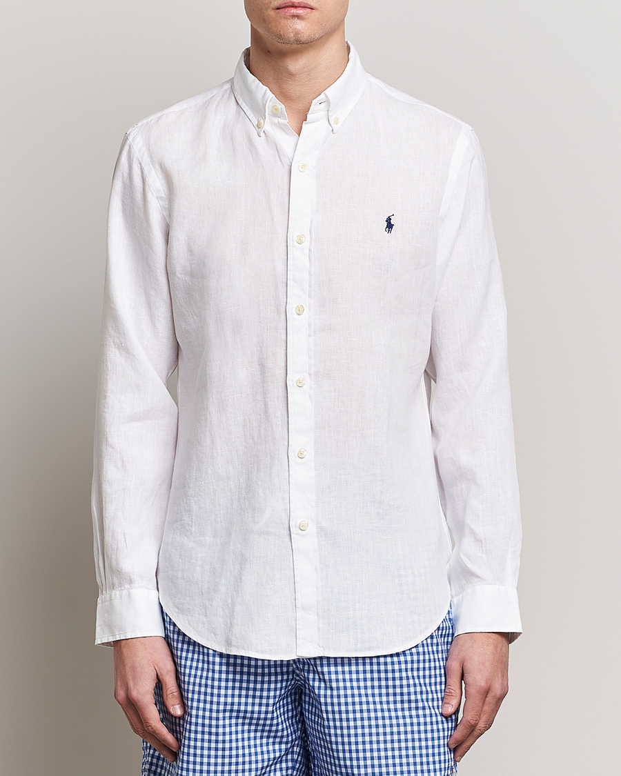 Herre | Nyheder | Polo Ralph Lauren | Slim Fit Linen Button Down Shirt White