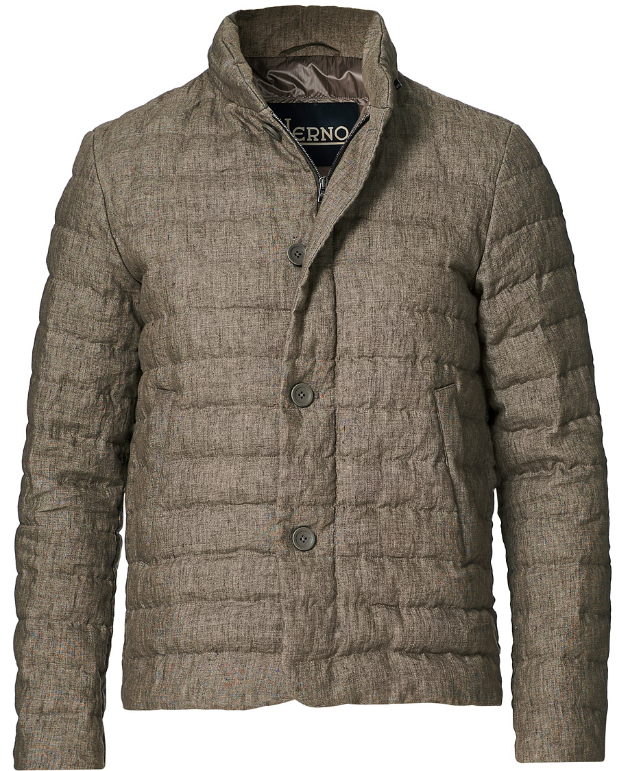 Herre | Jakker | Herno | Quilted Linen Down Jacket Brown