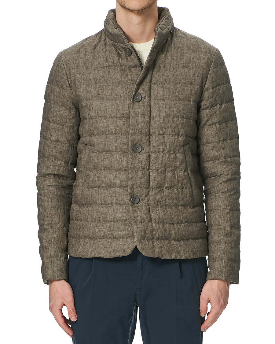 Herre | Jakker | Herno | Quilted Linen Down Jacket Brown