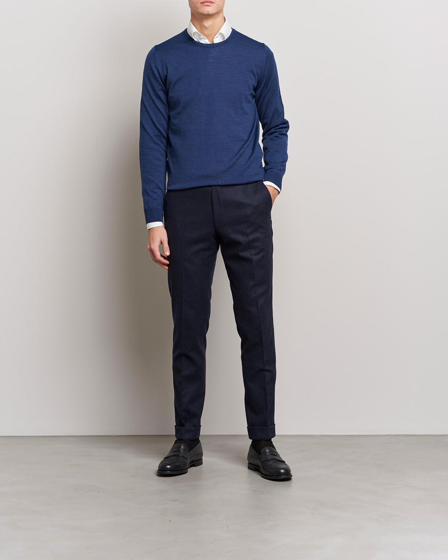 Herre | Trøjer | Stenströms | Merino Crew Neck Blue