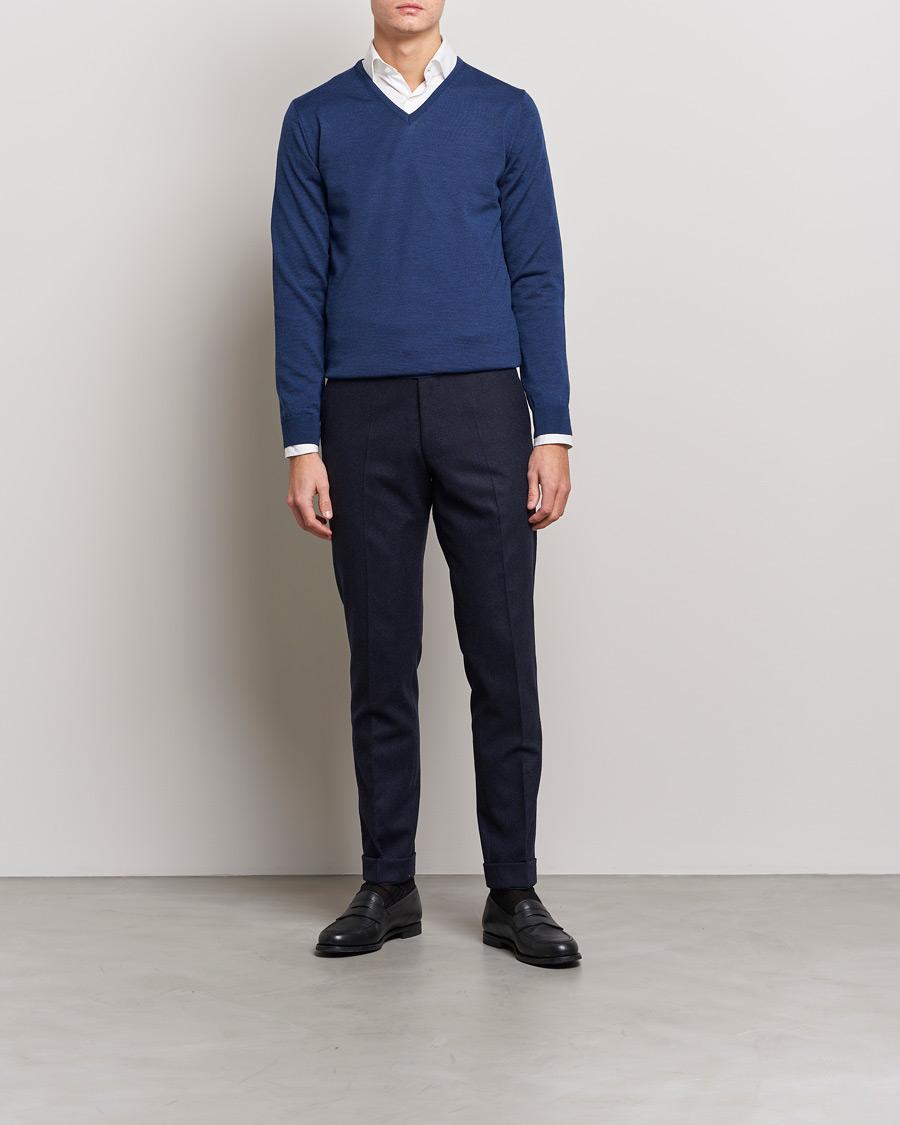 Herre | Trøjer | Stenströms | Merino V-Neck Blue