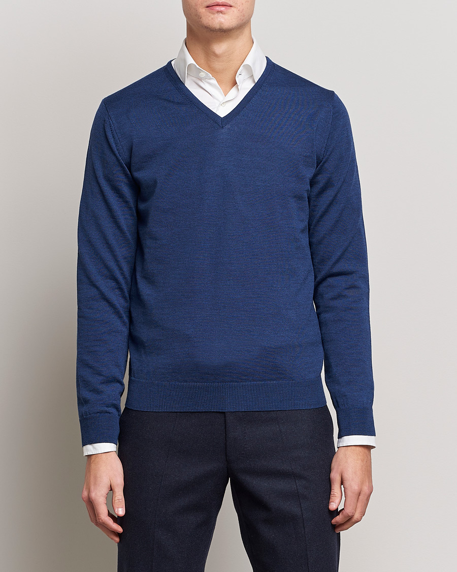 Herr | Tröjor | Stenströms | Merino V-Neck Blue