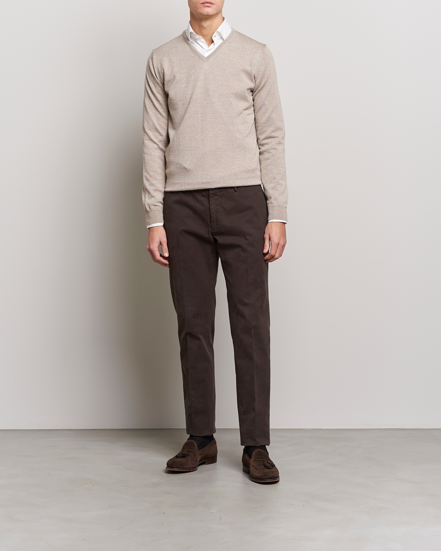 Herre | Trøjer | Stenströms | Merino V-Neck Sand