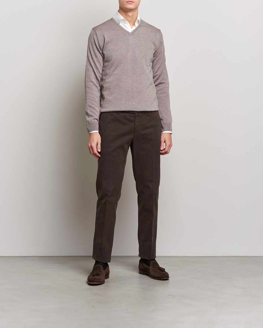 Herre | Trøjer | Stenströms | Merino V-Neck Mud Brown