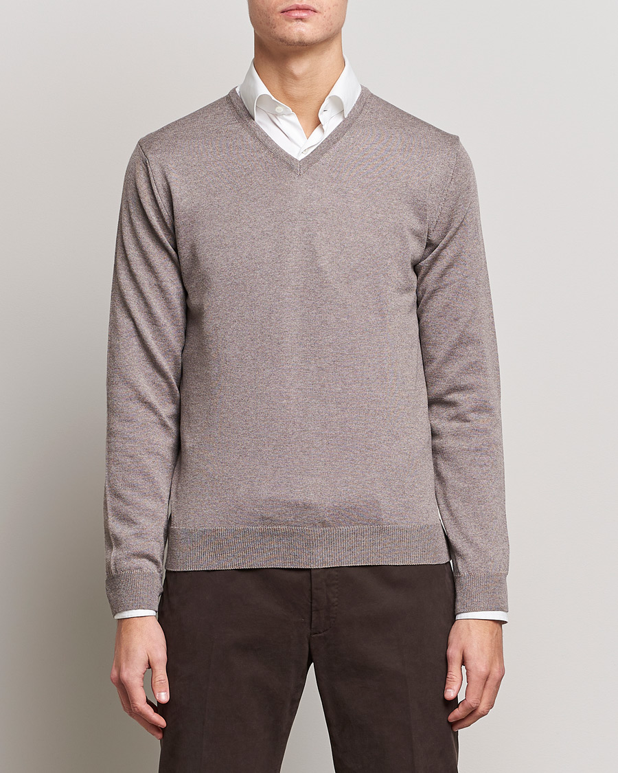 Herre | Udsalg tøj | Stenströms | Merino V-Neck Mud Brown