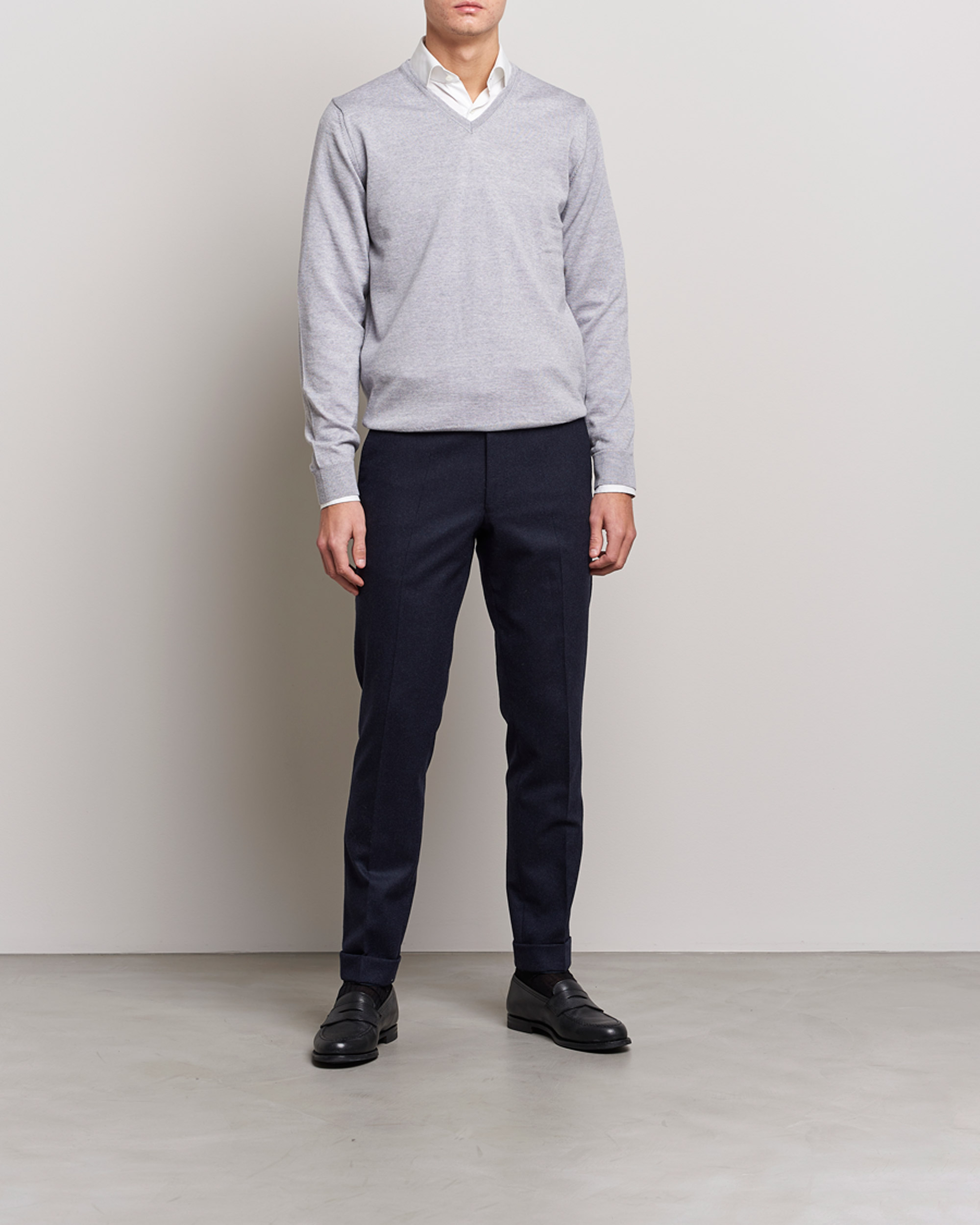 Herre | Trøjer | Stenströms | Merino V-Neck Light Grey