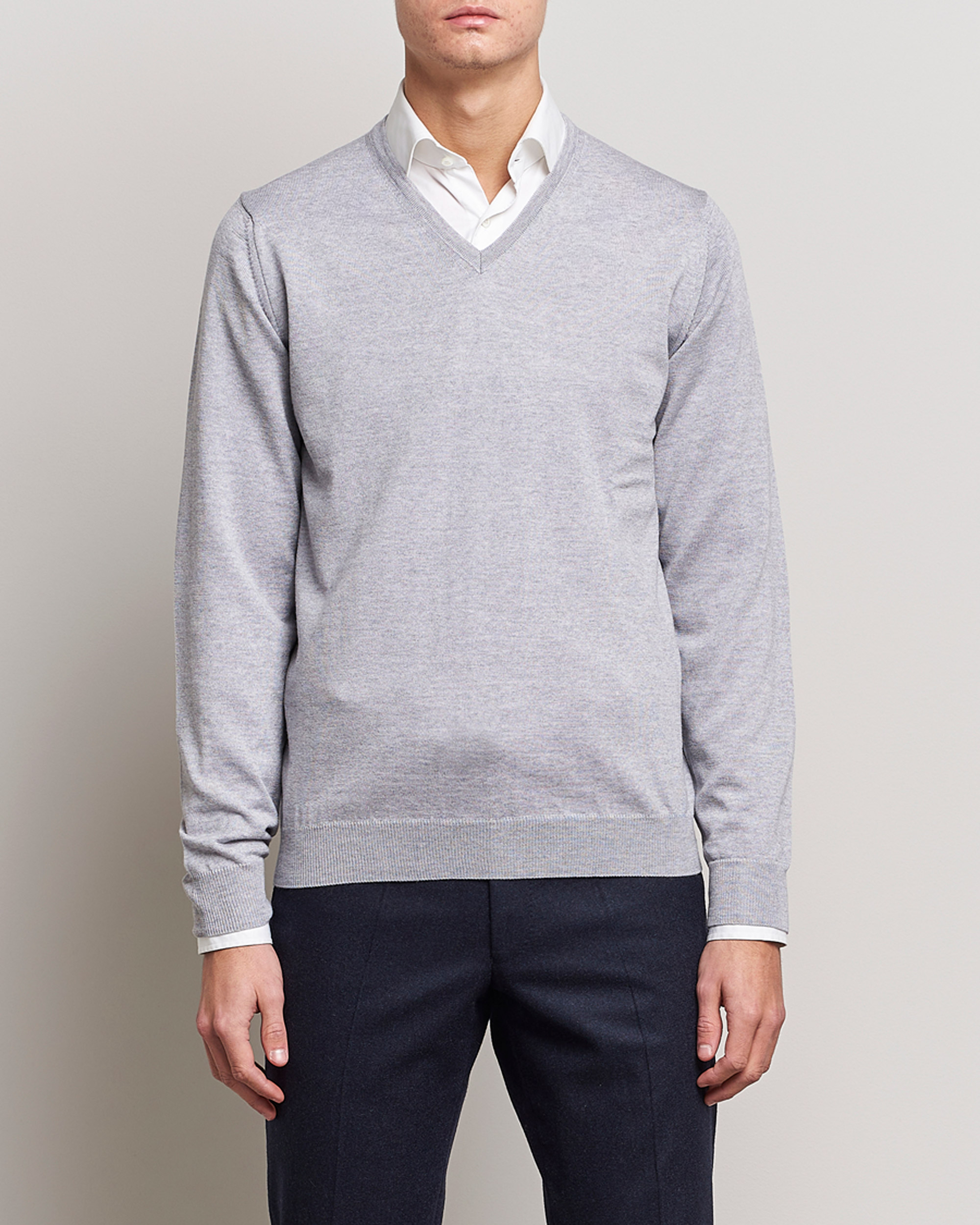 Herre | 20% udsalg | Stenströms | Merino V-Neck Light Grey