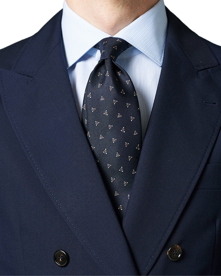 Herre | Brioni Printed Triangle Silk Tie Navy | Brioni | Printed Triangle Silk Tie Navy