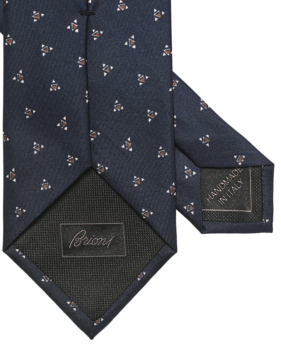 Herre | Brioni Printed Triangle Silk Tie Navy | Brioni | Printed Triangle Silk Tie Navy