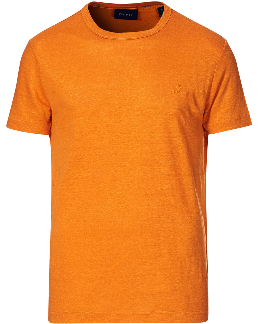 Herre | T-Shirts | GANT | Linen Crew Neck Tee Roset Orange
