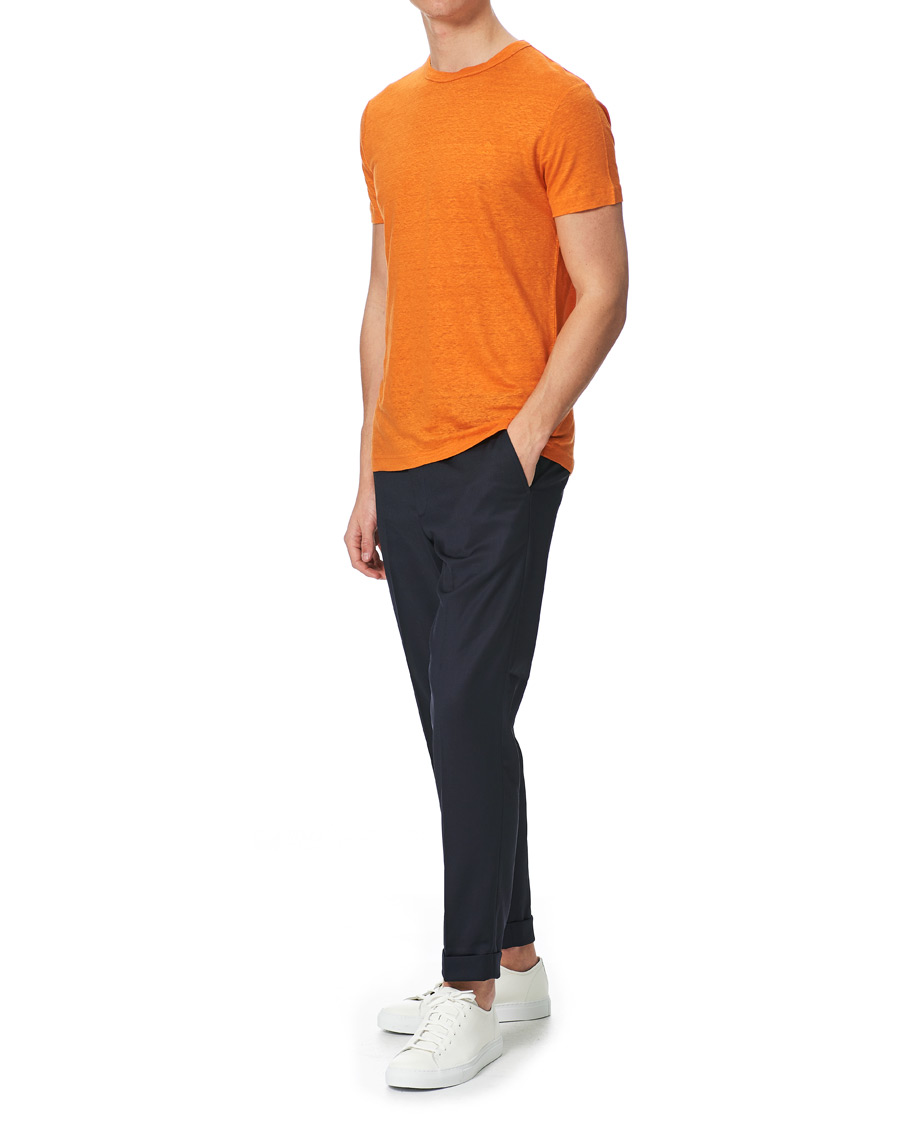 Herre | T-Shirts | GANT | Linen Crew Neck Tee Roset Orange