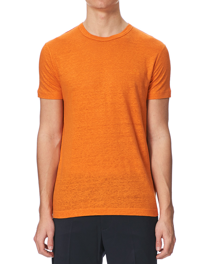Herre | T-Shirts | GANT | Linen Crew Neck Tee Roset Orange