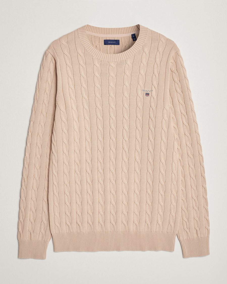 Herre | Trøjer | GANT | Cotton Cable Crew Neck Dry Sand