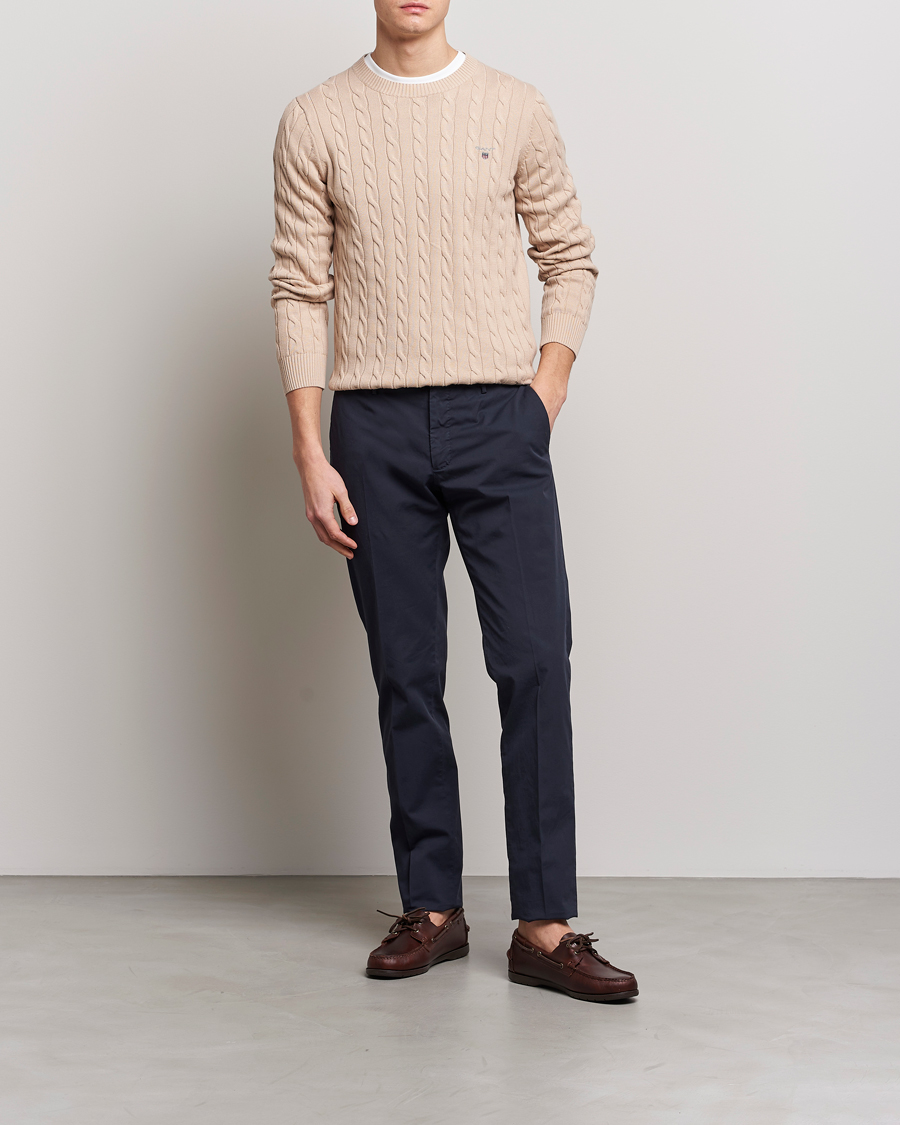 Herre | Trøjer | GANT | Cotton Cable Crew Neck Dry Sand