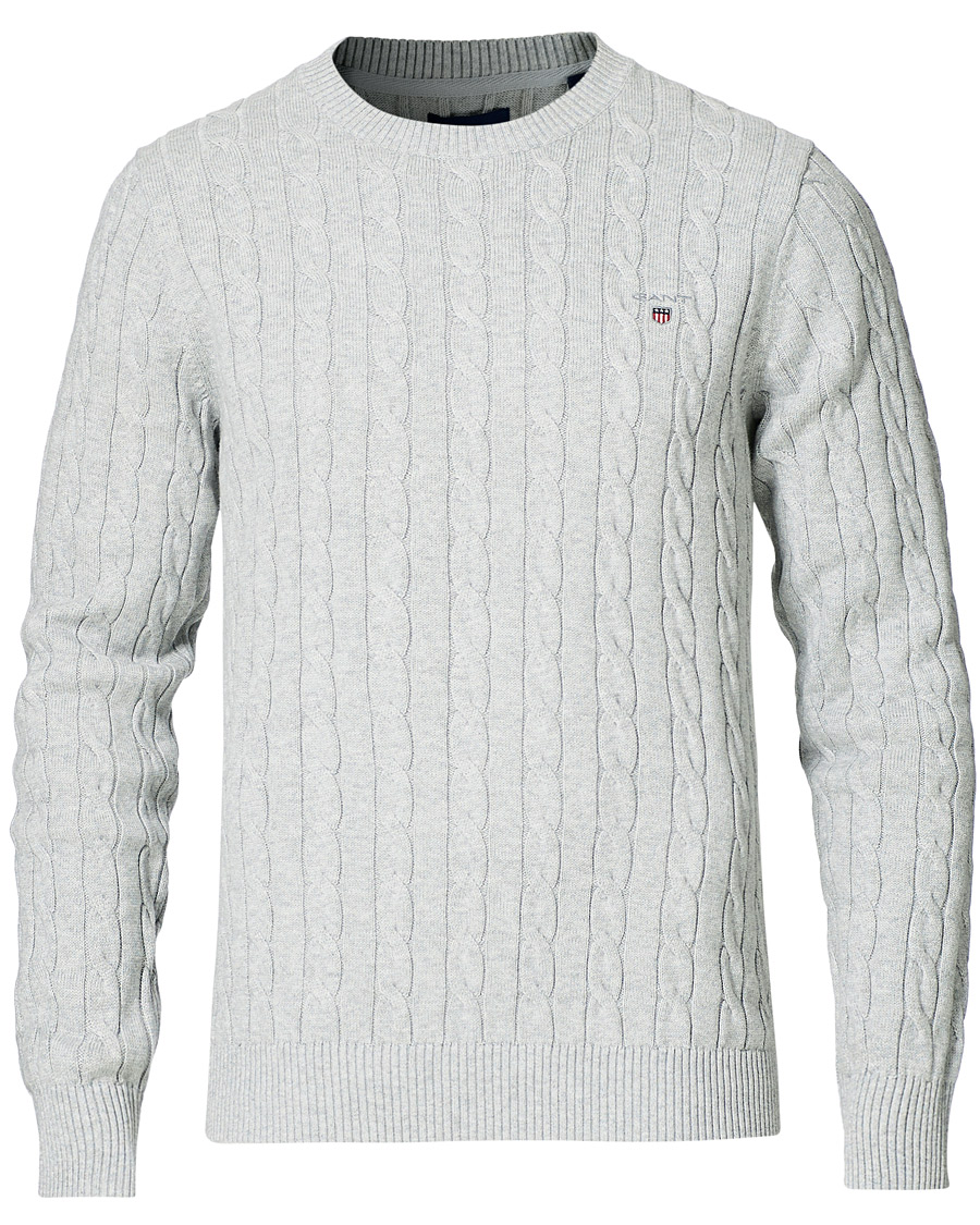 Herre | Trøjer | GANT | Cotton Cable Crew Neck Pullover Light Grey Melange