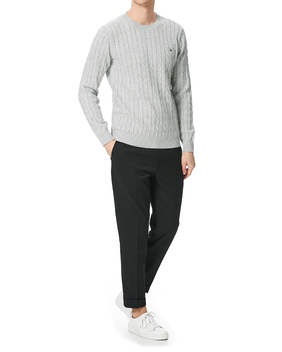 Herre | Trøjer | GANT | Cotton Cable Crew Neck Pullover Light Grey Melange