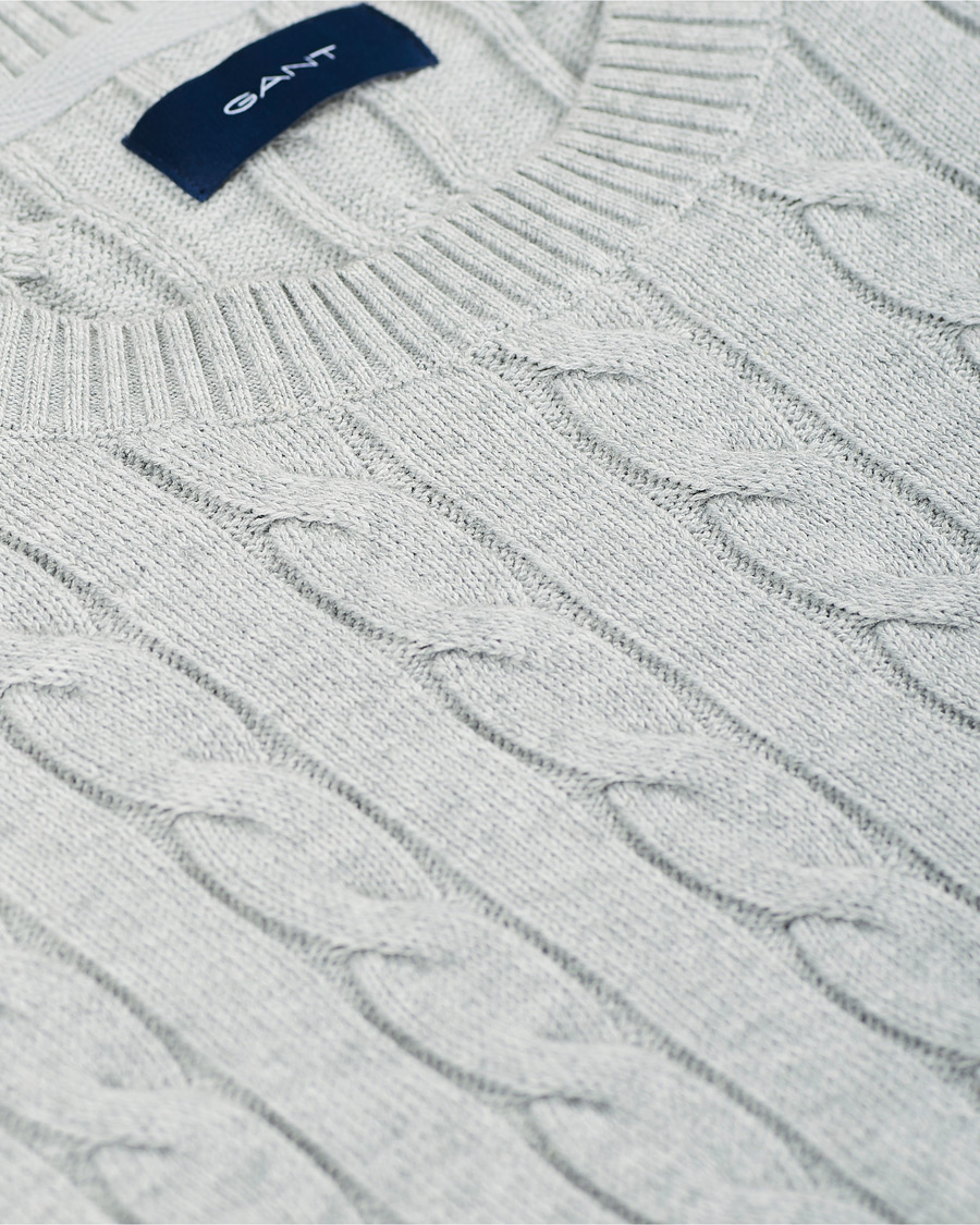 Herre | Trøjer | GANT | Cotton Cable Crew Neck Pullover Light Grey Melange