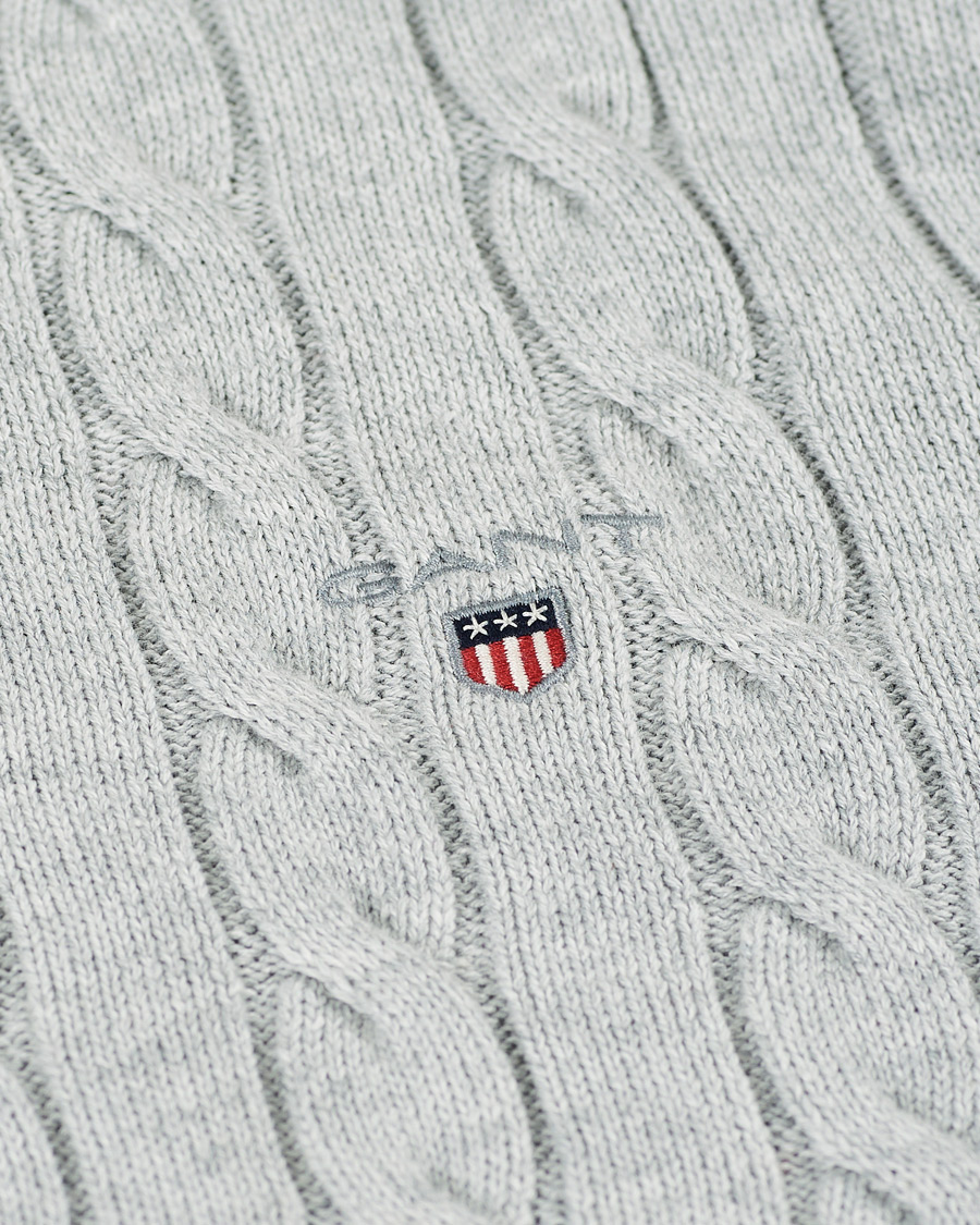 Herre | Trøjer | GANT | Cotton Cable Crew Neck Pullover Light Grey Melange
