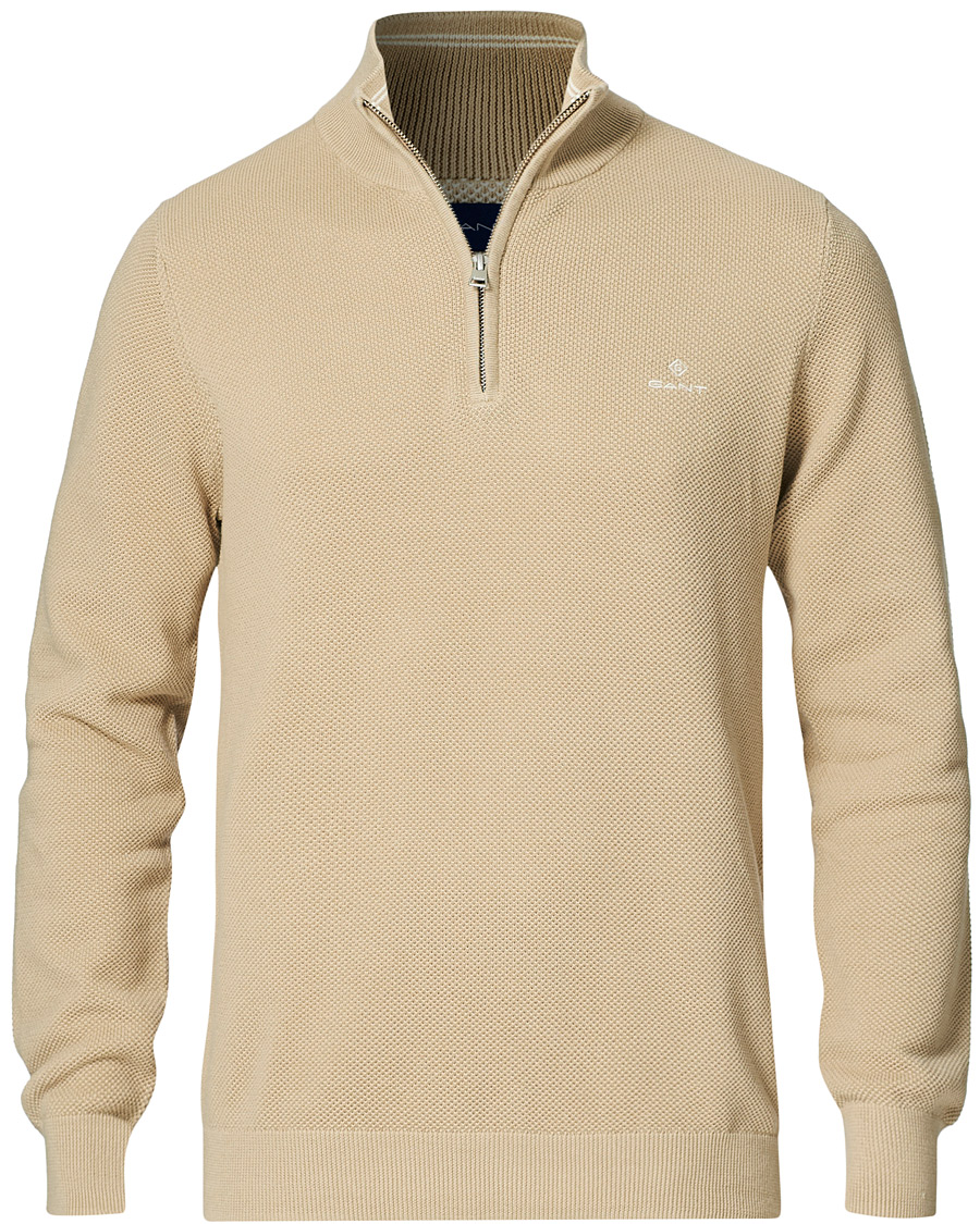 Herre | Trøjer | GANT | Cotton Pique Half-Zip Sweater Dry Sand