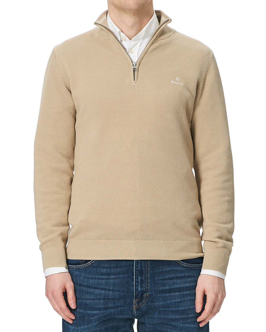 Herre | Trøjer | GANT | Cotton Pique Half-Zip Sweater Dry Sand