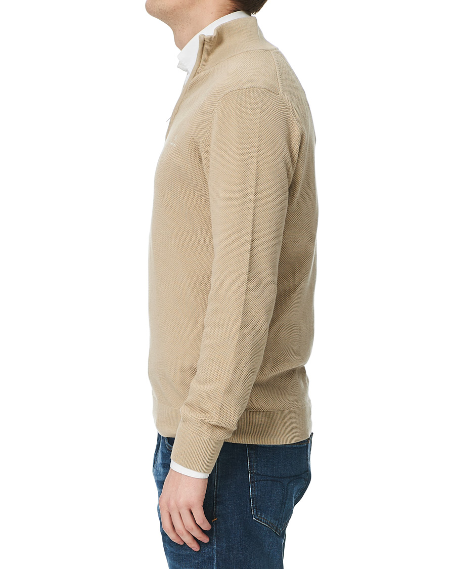Herre | Trøjer | GANT | Cotton Pique Half-Zip Sweater Dry Sand