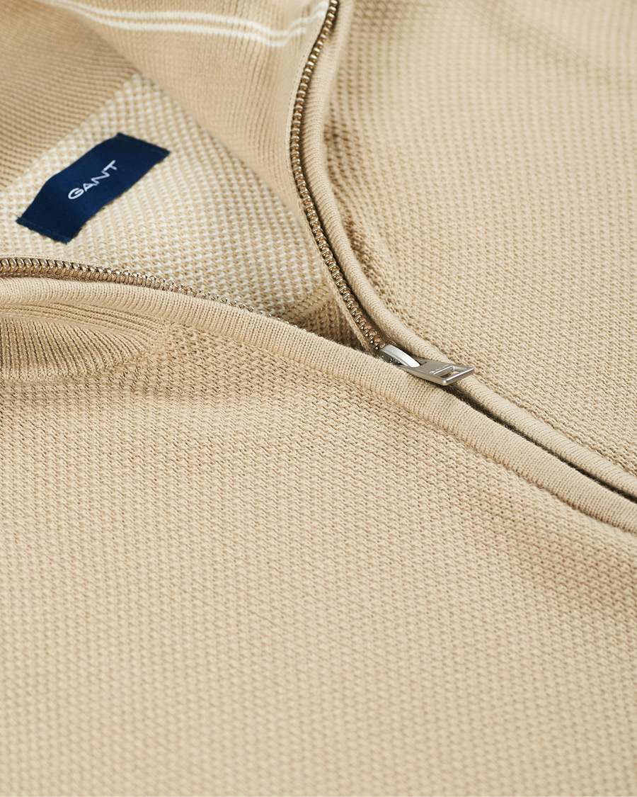 Herre | Trøjer | GANT | Cotton Pique Half-Zip Sweater Dry Sand