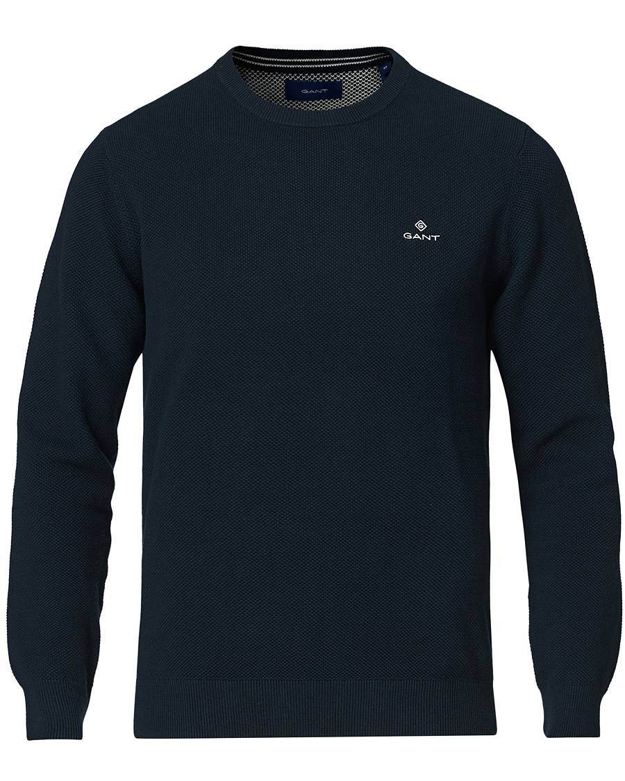 Herre | Trøjer | GANT | Cotton Pique Crew Neck Eavning Blue