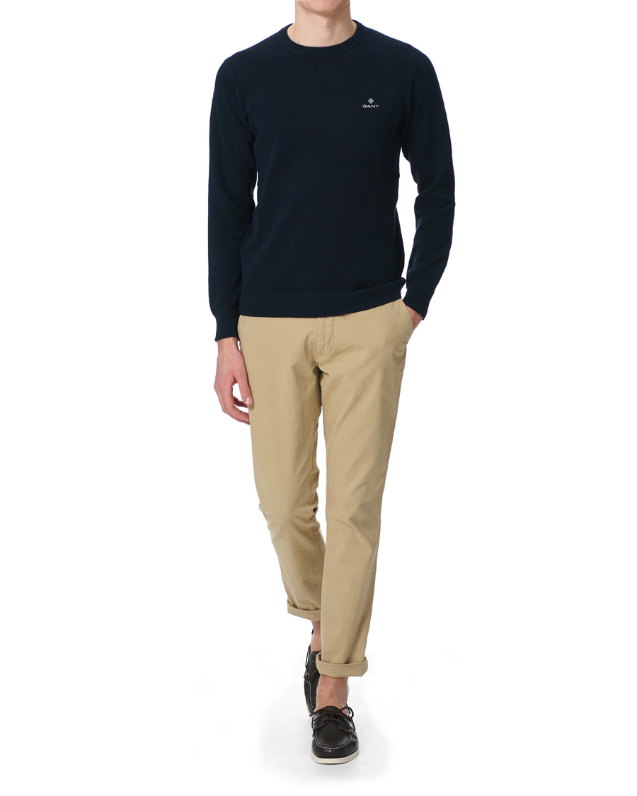 Herre | Trøjer | GANT | Cotton Pique Crew Neck Eavning Blue