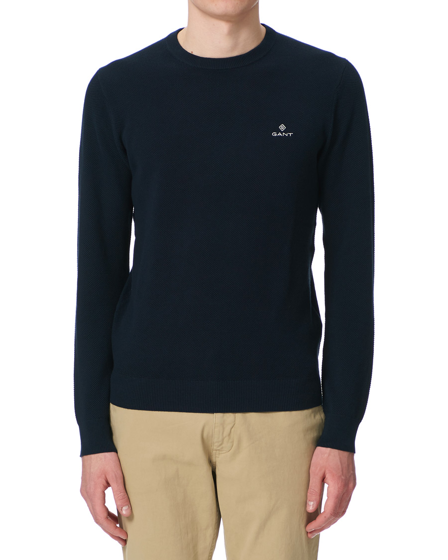 Herre | Trøjer | GANT | Cotton Pique Crew Neck Eavning Blue