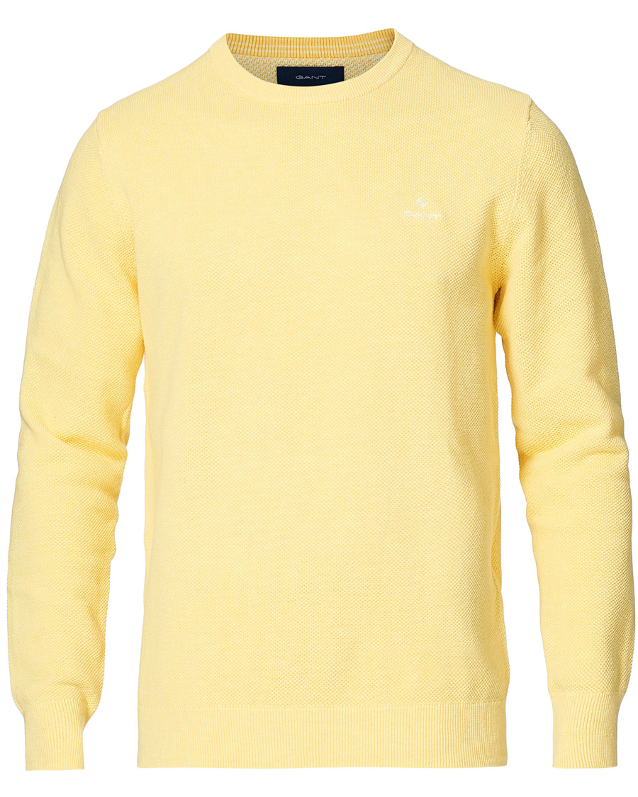 Herre | Trøjer | GANT | Cotton Pique Crew Neck Sweater Brimstone Yellow