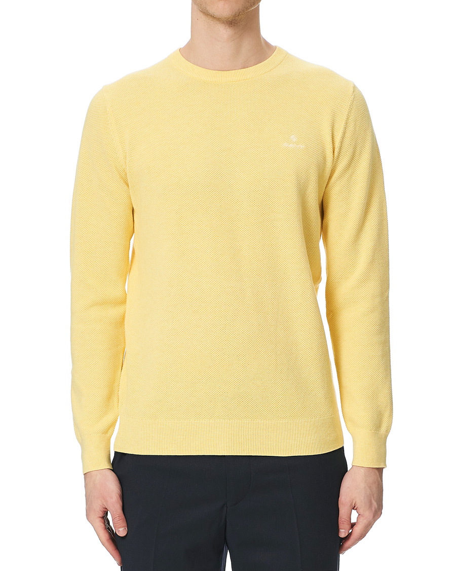 Herre | Trøjer | GANT | Cotton Pique Crew Neck Sweater Brimstone Yellow