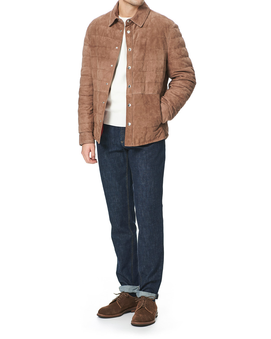Herre | Jakker | Brunello Cucinelli | Quilted Leather Jacket Brown Suede