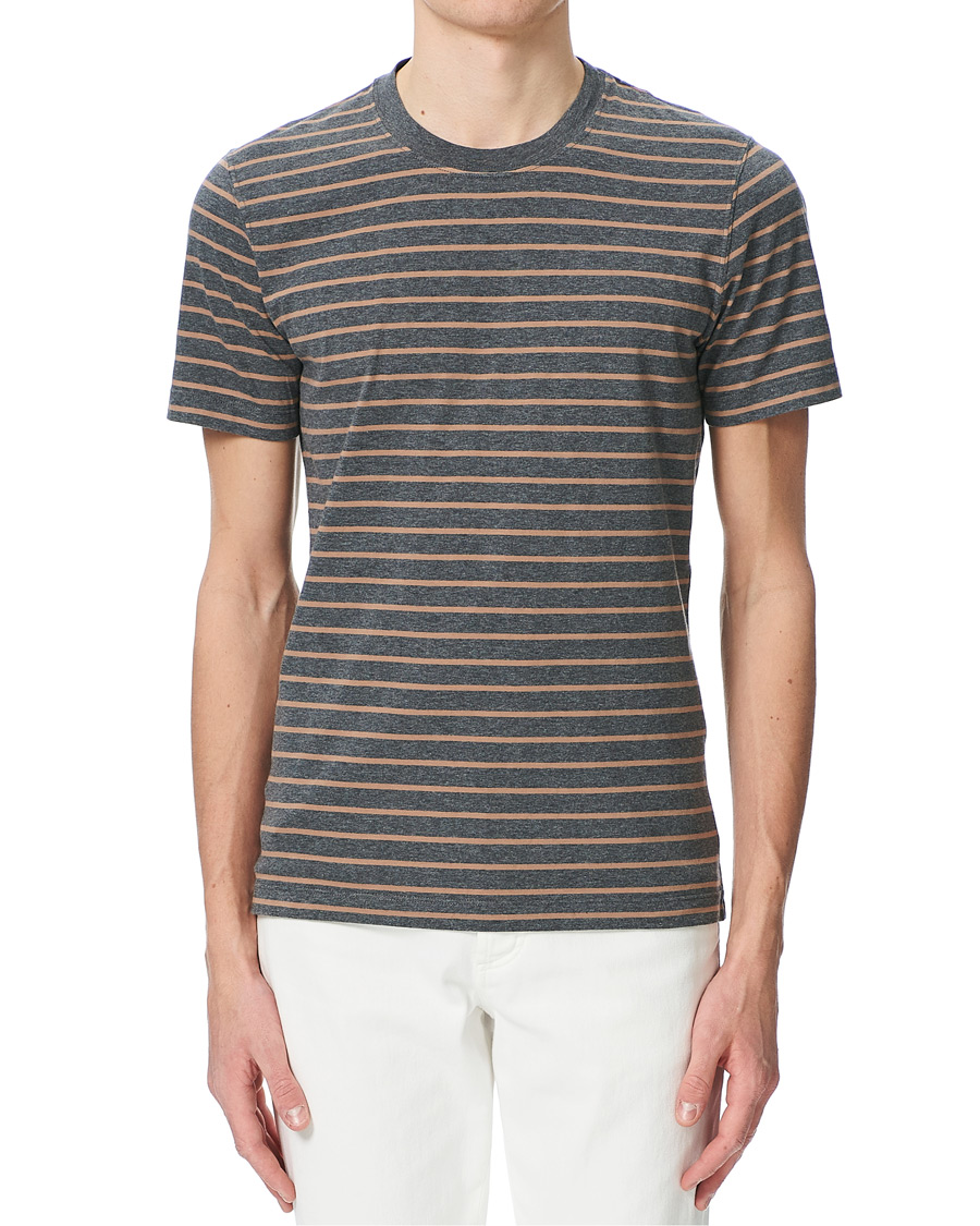 Herre | T-Shirts | Brunello Cucinelli | Breton Stripe Short Sleeve T-Shirt Grey/Brown