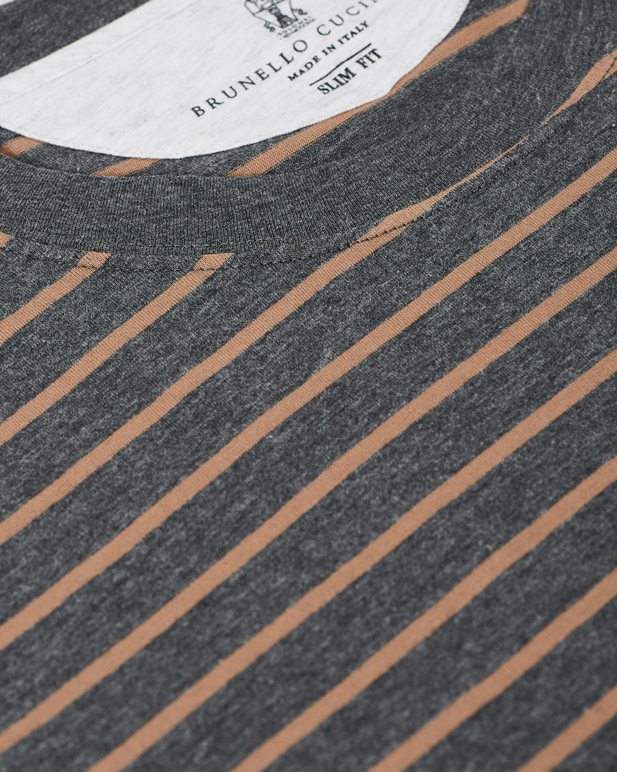 Herre | T-Shirts | Brunello Cucinelli | Breton Stripe Short Sleeve T-Shirt Grey/Brown