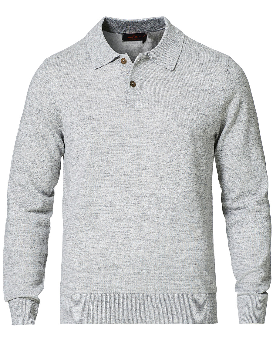 Herre | Trøjer | Morris | Merino Long Sleeve Polo Shirt Grey Melange