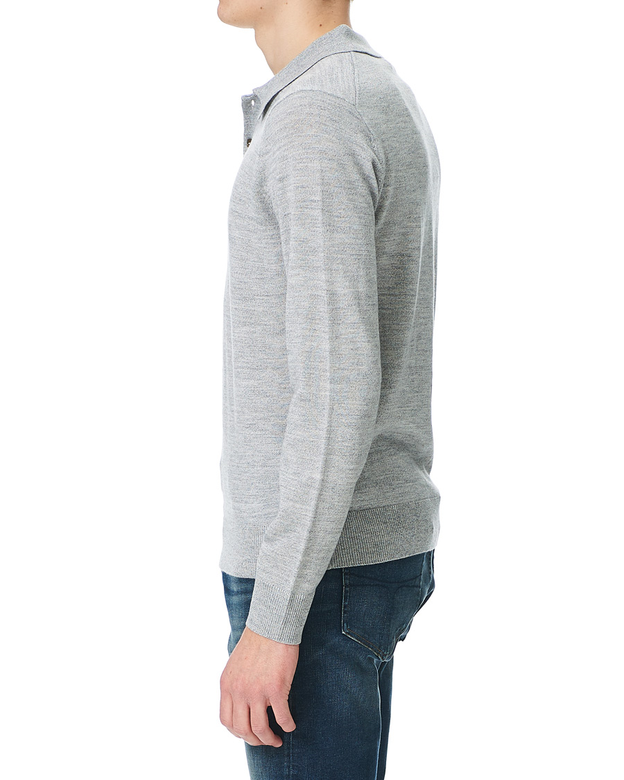 Herre | Trøjer | Morris | Merino Long Sleeve Polo Shirt Grey Melange