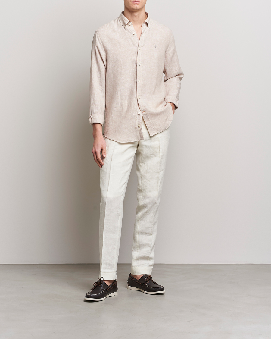 Herre | Skjorter | Morris | Douglas Linen Button Down Shirt Khaki