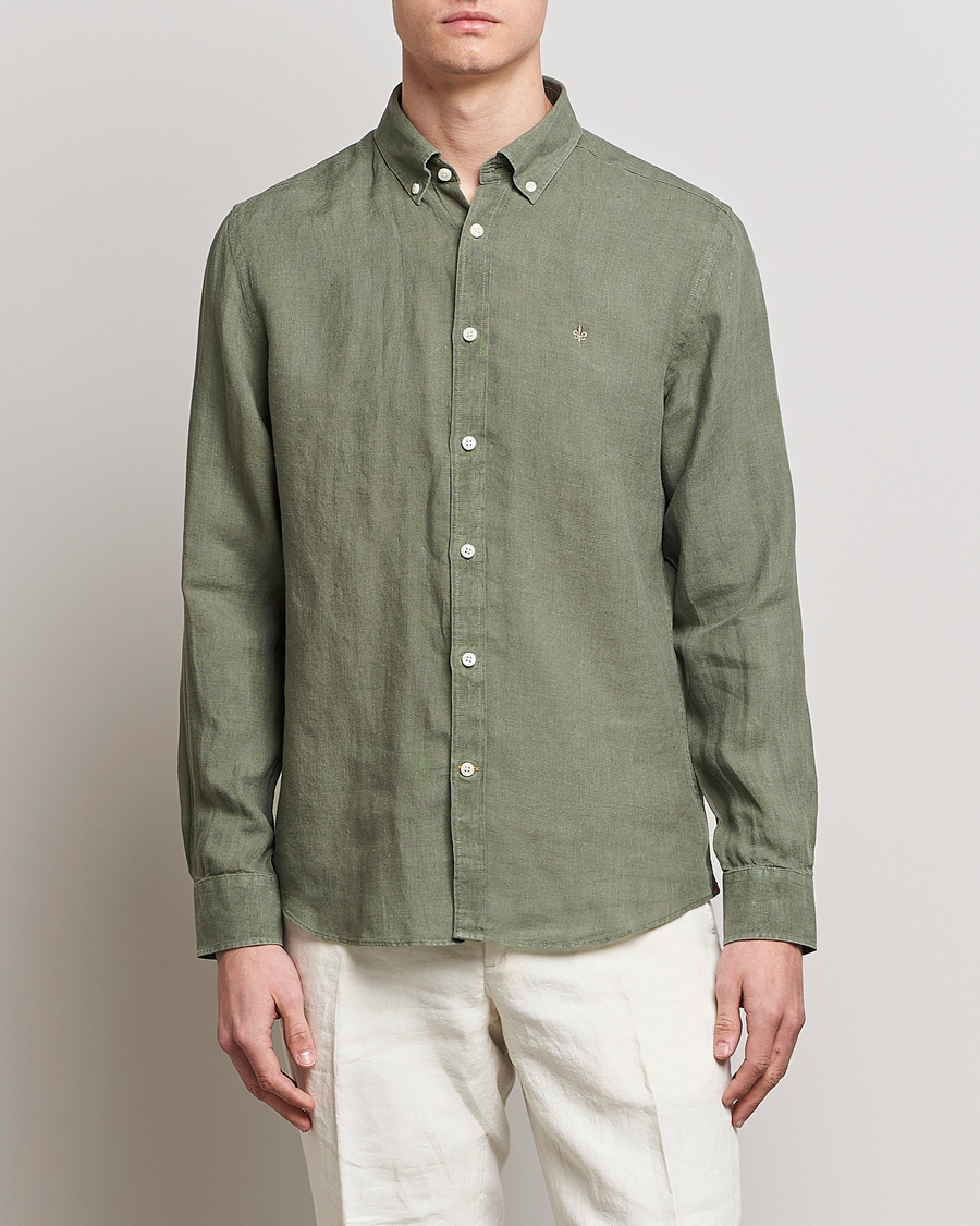 Herre | Hørskjorter | Morris | Douglas Linen Button Down Shirt Olive