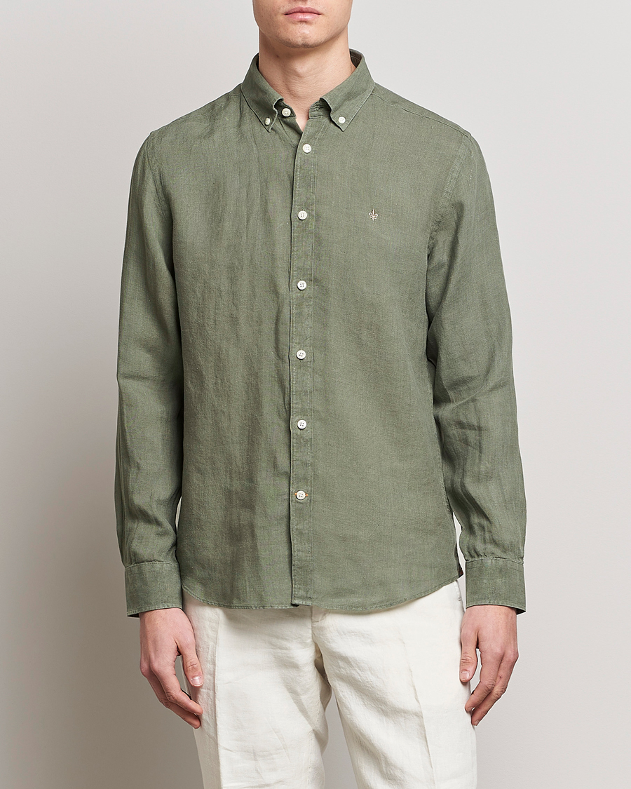 Herre | Preppy Authentic | Morris | Douglas Linen Button Down Shirt Olive