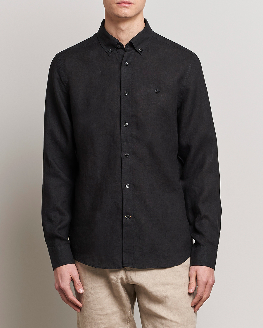 Herre | Preppy Authentic | Morris | Douglas Linen Button Down Shirt Black