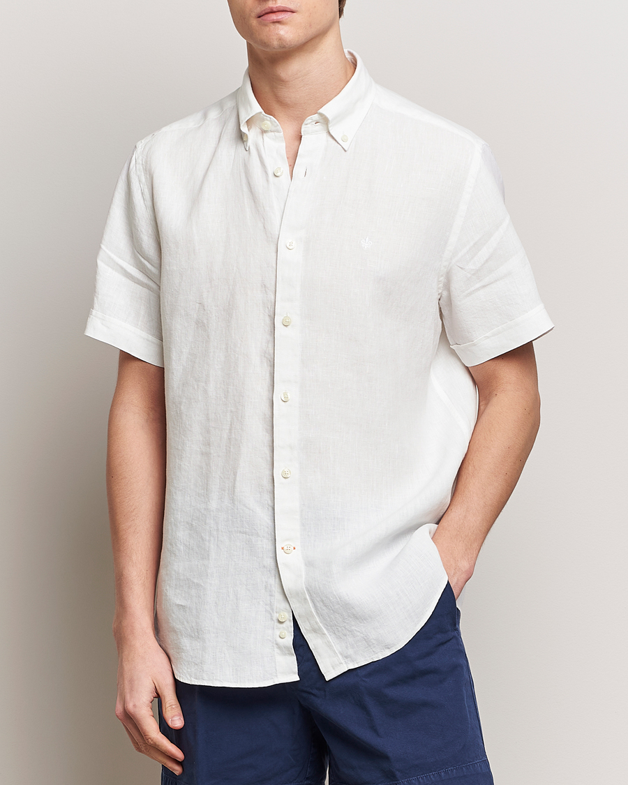 Herre | Hørskjorter | Morris | Douglas Linen Short Sleeve Shirt White