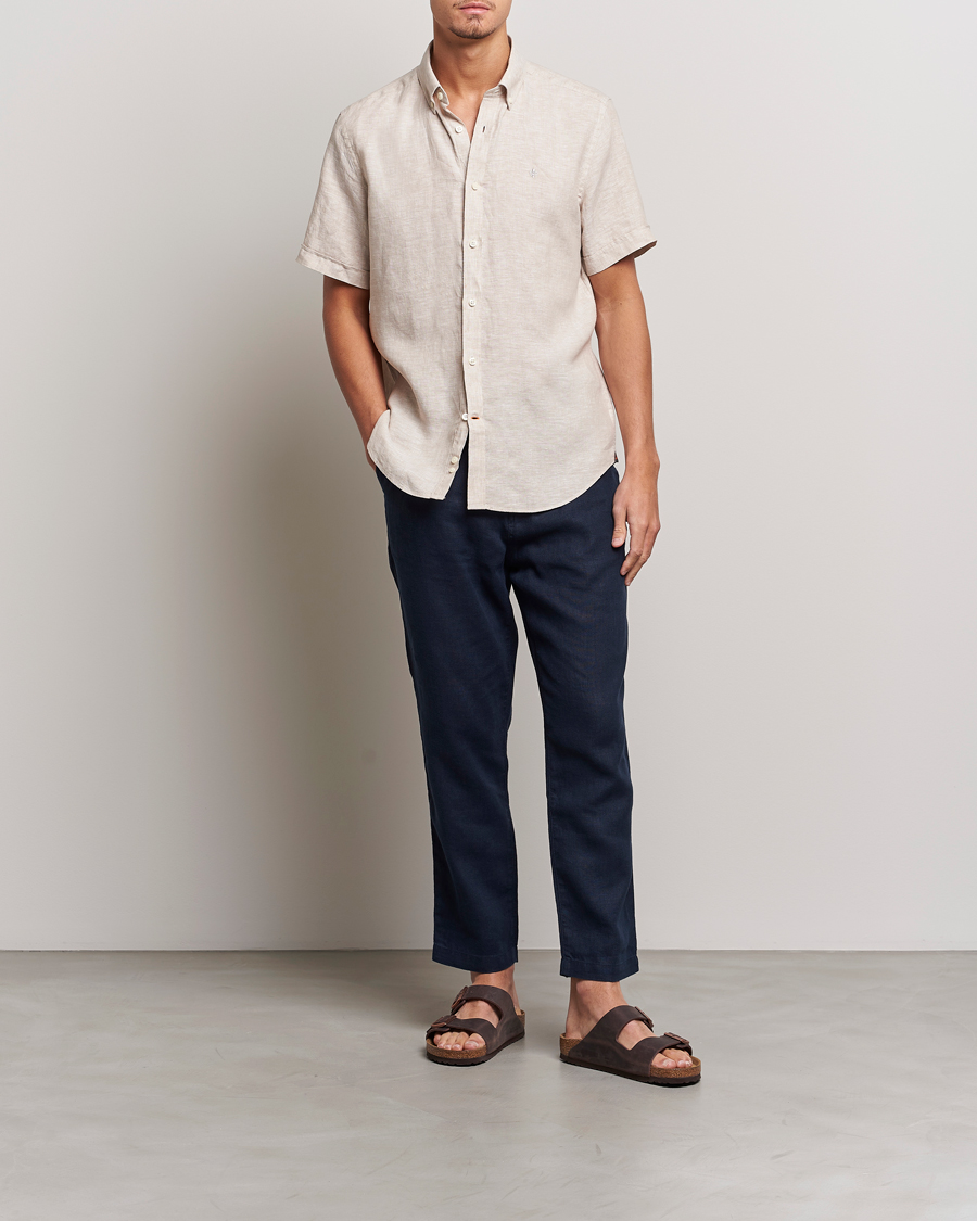 Herre | Skjorter | Morris | Douglas Short Sleeve Linen Shirt Khaki XL