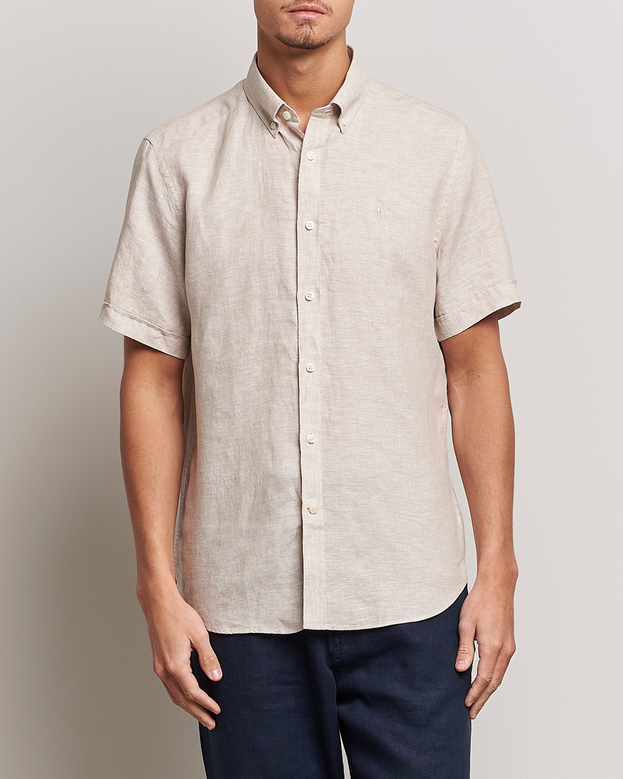 Herre | Hørskjorter | Morris | Douglas Linen Short Sleeve Shirt Khaki