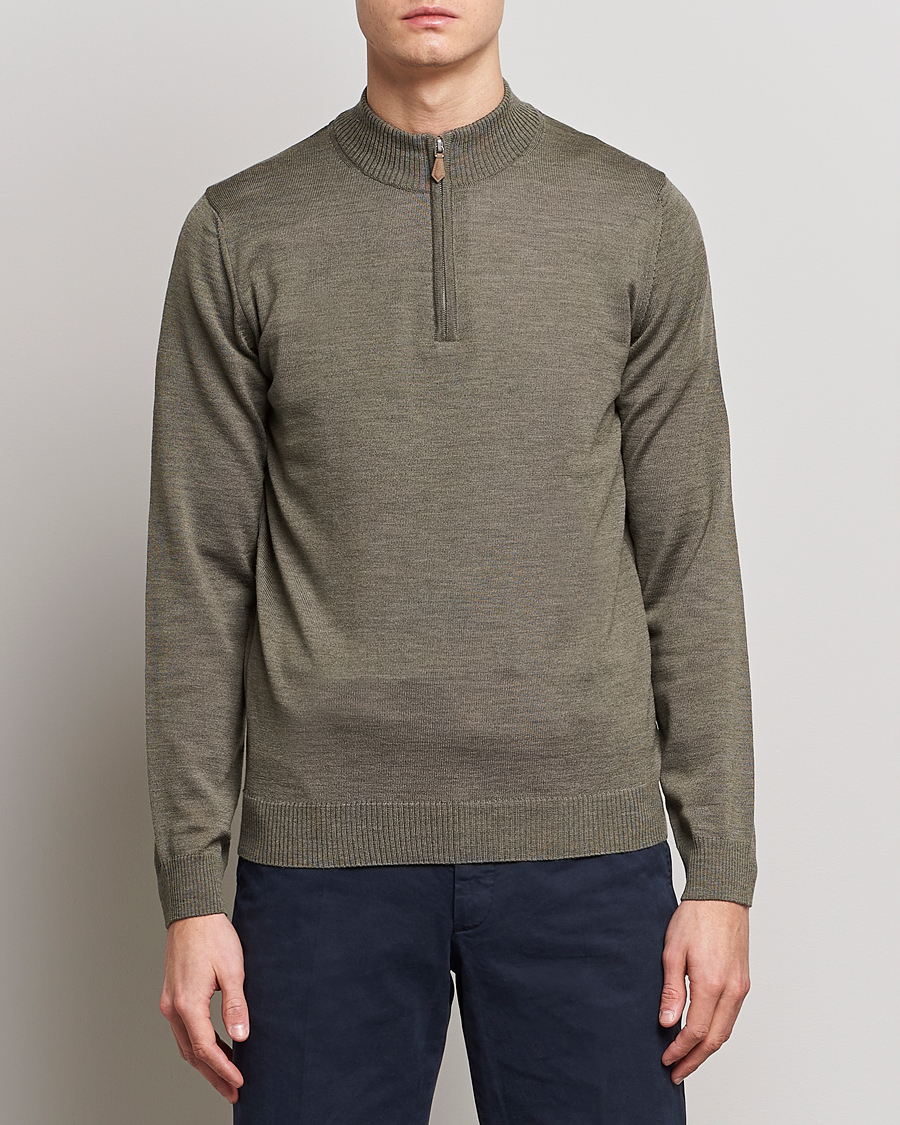 Herre | Trøjer | Stenströms | Merino Wool Half Zip Olive