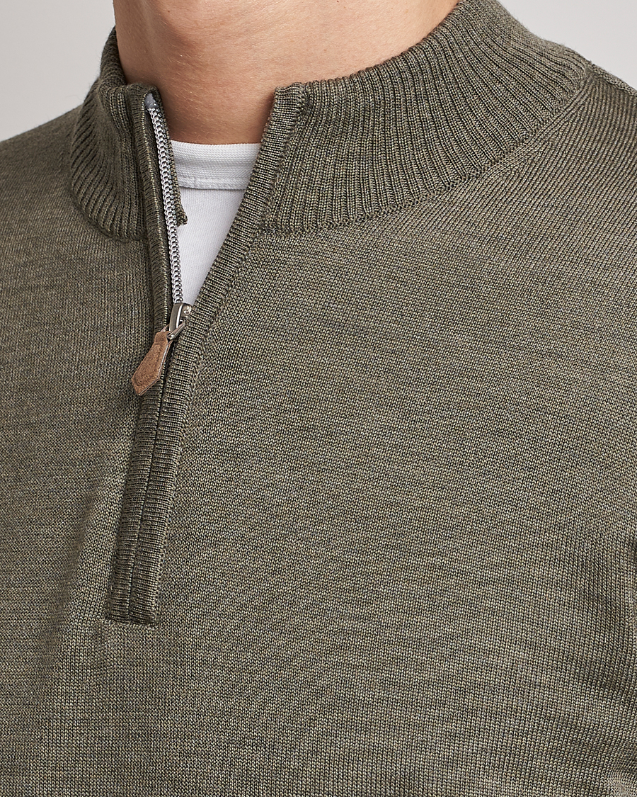 Herre | Trøjer | Stenströms | Merino Wool Half Zip Olive