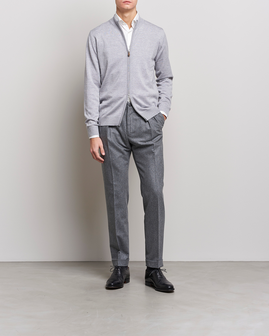 Herre | Trøjer | Stenströms | Merino Wool Full Zip Light Grey