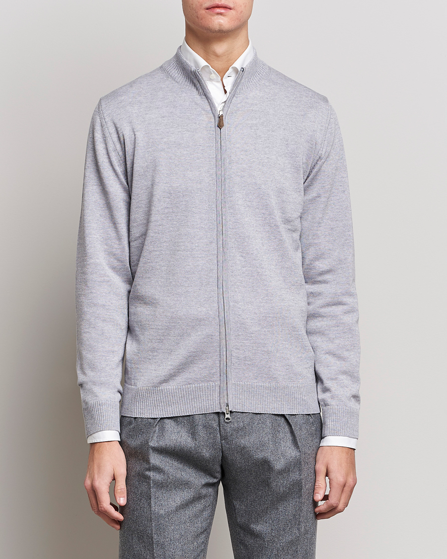Herre | Trøjer | Stenströms | Merino Wool Full Zip Light Grey