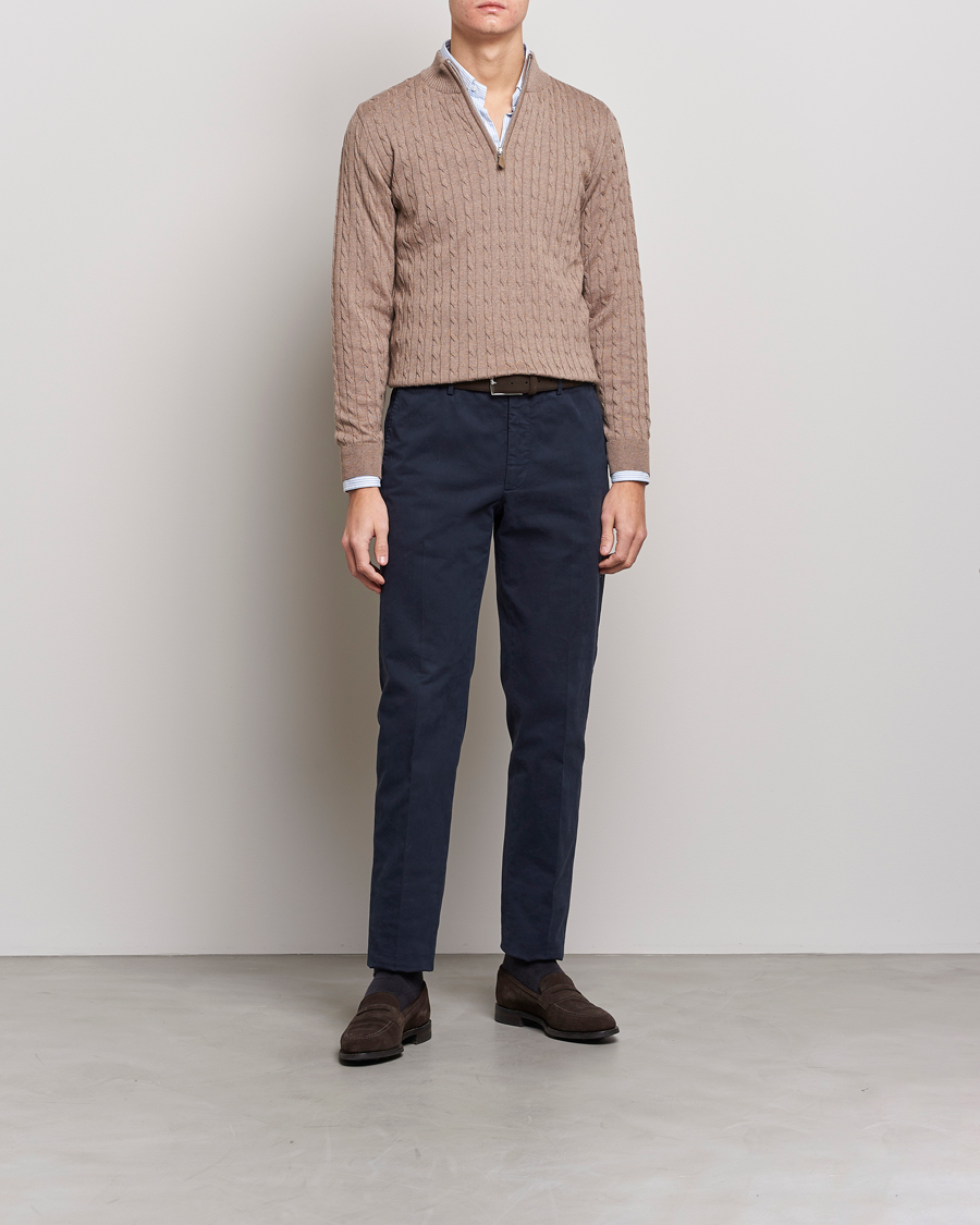 Herre | Trøjer | Stenströms | Merino Wool Cable Half Zip Camel